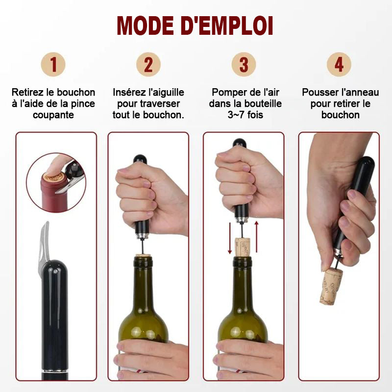 Ouvre-Bouteille De Vin à Aiguille Portable – Pression D'Air, Alliage D'Aluminium Rouge – Ouverture Rapide Et Sans Effort