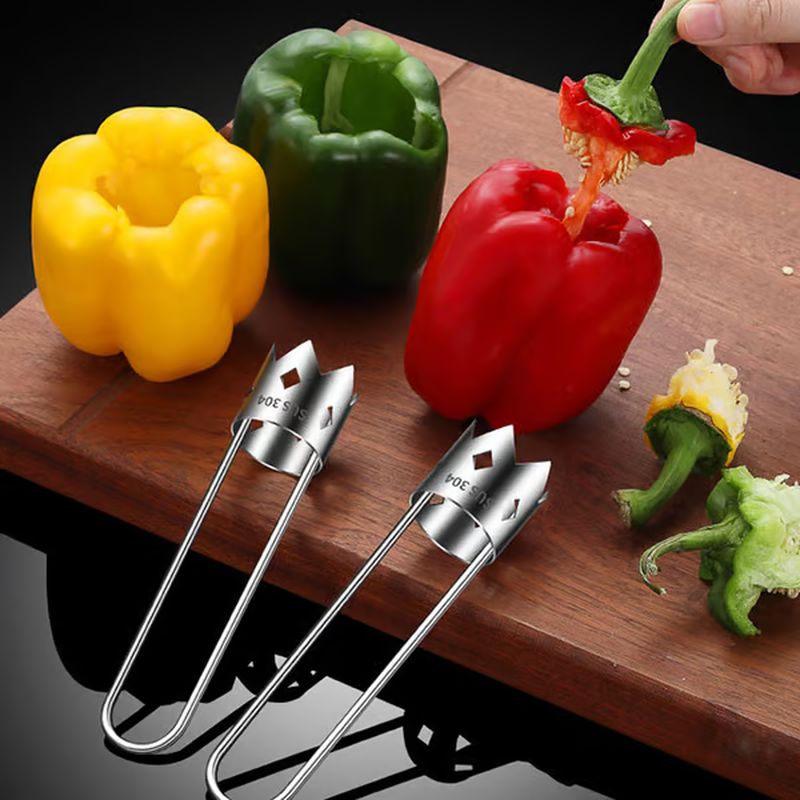Vide-Fruits Et Légumes En Acier Inoxydable - Poignée En Bois Antidérapante, Pour Pommes, Poivrons, Etc. - 4