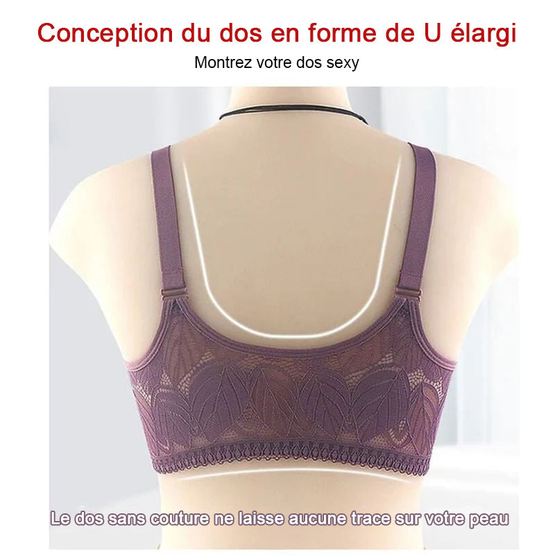 Lot De 3 Soutiens-Gorge Fermeture Devant Dentelle Florale - Maintien Extrême Sans Armature, Sport & Allaitement, Grande Taille Confortable Femme
