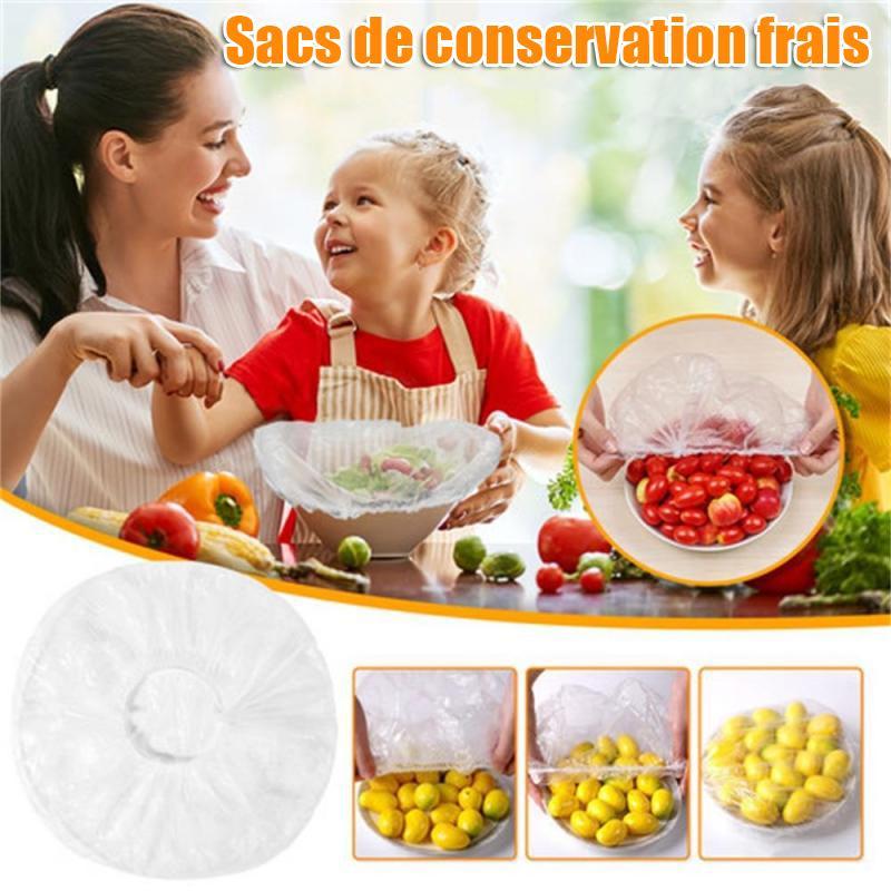 Sac De Conservation Frais 200 Pièces - Couvre-Plats Élastiques Réutilisables Alimentaire
