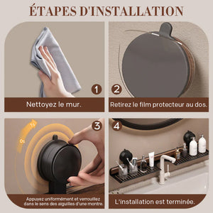 Étagère de salle de bain à ventouse en noyer