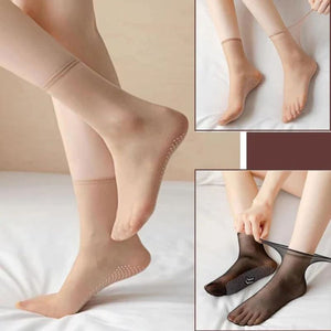 Chaussettes antidérapantes en soie cristalline invisibles pour femmes