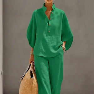 Ensemble chemise décontractée et pantalon large pour femme