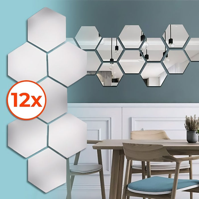 Stickers muraux miroir hexagonaux (lot de 12)