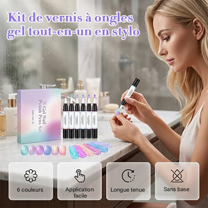 Kit de 6 stylos vernis gel – Tournez et peignez pour des ongles impeccables, sans base coat