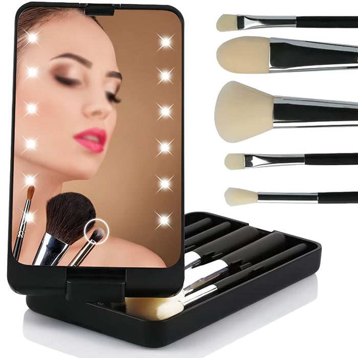 💖Ensemble de pinceaux de maquillage de voyage avec miroir de maquillage LED💖