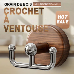 Crochet à ventouse multifonctionnel en grain de bois
