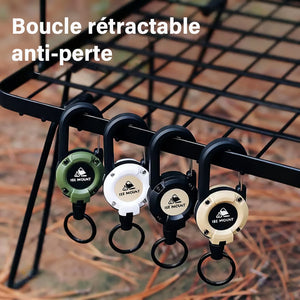 Nouveau porte-clés mousqueton multifonction 3-en-1 avec enrouleur rétractable