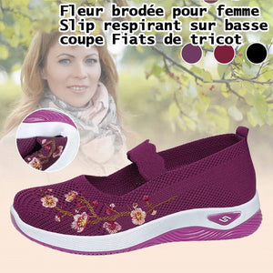 Chaussures plates respirantes brodées de fleurs pour femmes