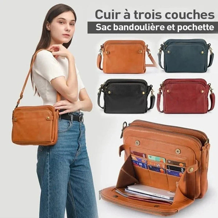 Sac bandoulière en cuir à triple épaisseur