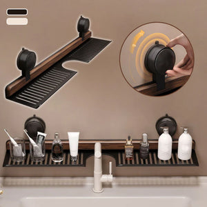 Étagère de salle de bain à ventouse en noyer