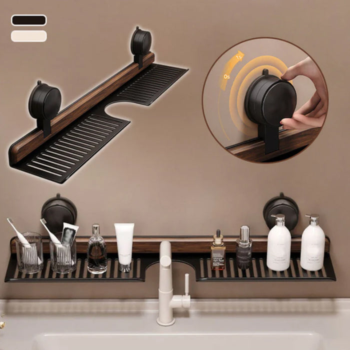 Étagère de salle de bain à ventouse en noyer