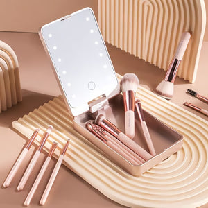 💖Ensemble de pinceaux de maquillage de voyage avec miroir de maquillage LED💖