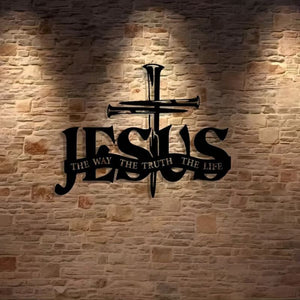 🔥Décoration murale en métal avec silhouette de Jésus et croix
