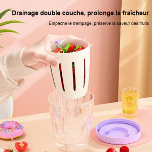 Tasse à lunch aux fruits égouttés à double couche avec fourchette