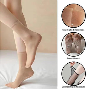 Chaussettes antidérapantes en soie cristalline invisibles pour femmes