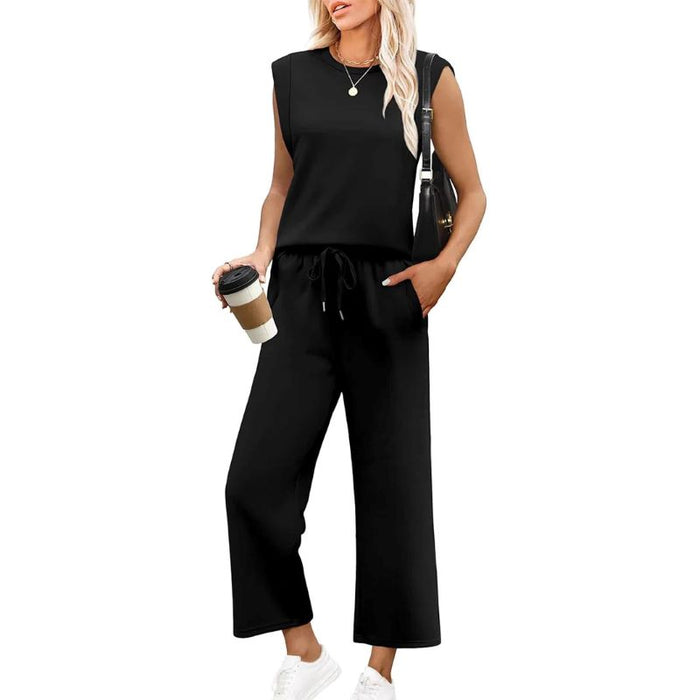 Ensemble haut sans manches et pantalon large pour femme