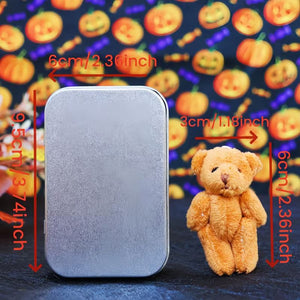 🎃🧸Mignon ours en peluche d'Halloween dans une boîte avec chapeau de sorcier, couverture, balai, citrouille et chat🌟👻