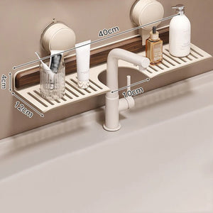 Étagère de salle de bain à ventouse en noyer