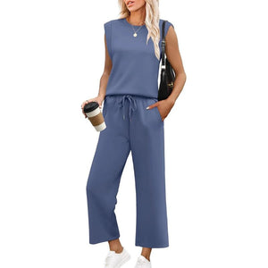 Ensemble haut sans manches et pantalon large pour femme