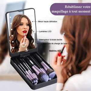 💖Ensemble de pinceaux de maquillage de voyage avec miroir de maquillage LED💖