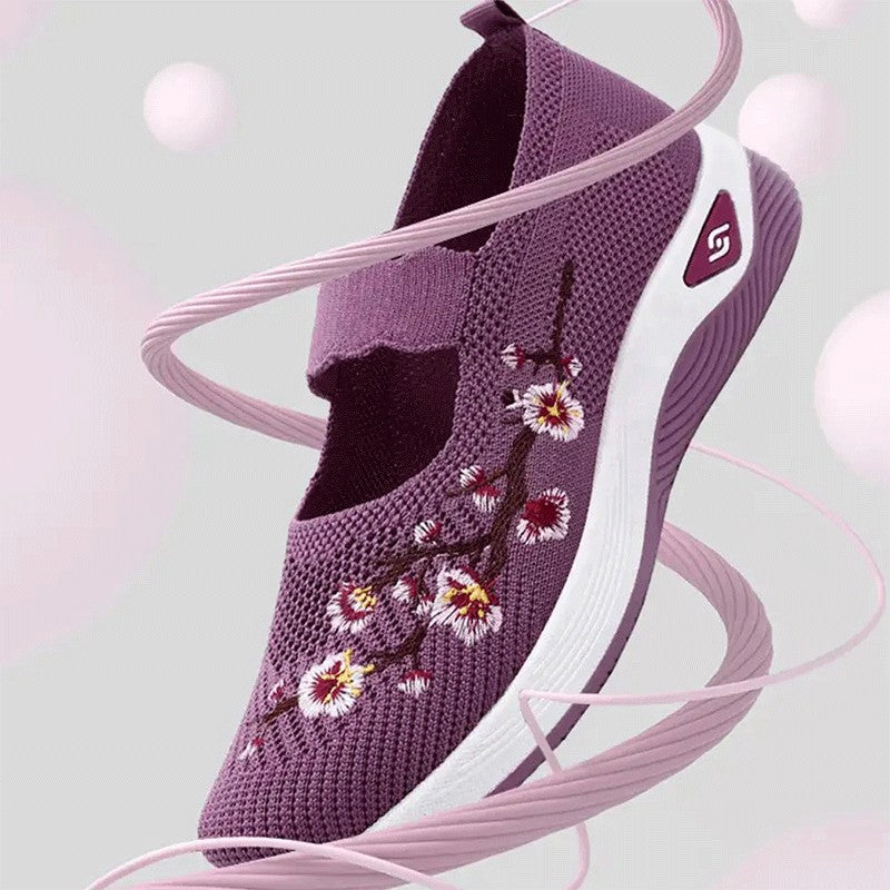 Chaussures Plates Brodées STYLO - Taille 38 - Cuir Verni Doré - Occasion - Style Ballerine