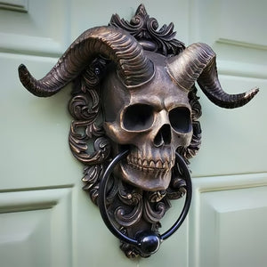 ☠️😈Heurtoir de porte suspendu en forme de crâne de dieu cornu de Baphomet