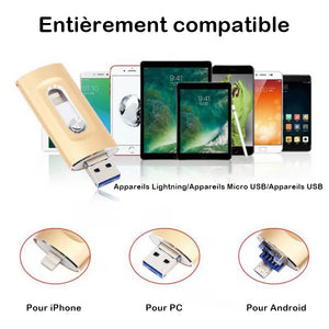 Clé USB 3 en 1 grande capacité pour téléphone portable et ordinateur