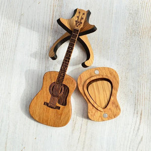 Boîte à médiators en bois pour guitare acoustique