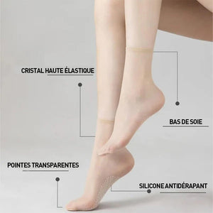 Chaussettes antidérapantes en soie cristalline invisibles pour femmes