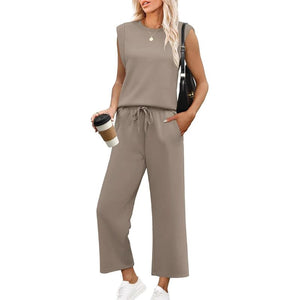Ensemble haut sans manches et pantalon large pour femme