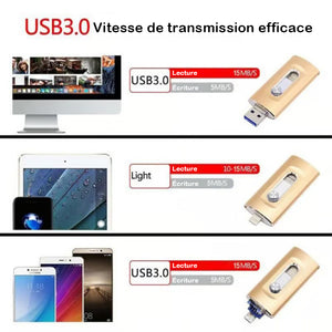 Clé USB 3 en 1 grande capacité pour téléphone portable et ordinateur