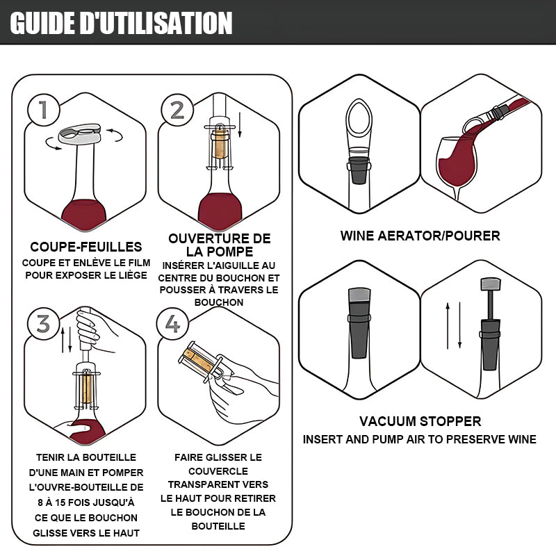 Tire-Bouchon Pompe à Air 2-en-1 Zssxysm - Ouvre-Bouteille à Pression D'Air Avec Coupe-Capsule, Idéal Vin Et Cadeaux