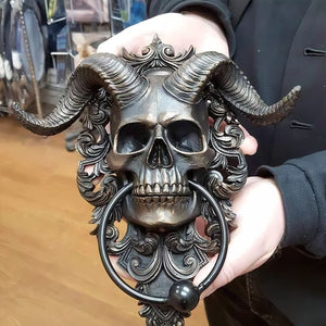 ☠️😈Heurtoir de porte suspendu en forme de crâne de dieu cornu de Baphomet