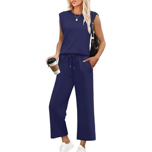 Ensemble haut sans manches et pantalon large pour femme