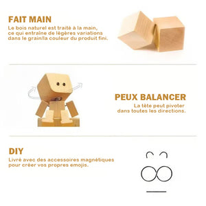 Charmante petite figurine en bois qui se balance avec 12 expressions magnétiques