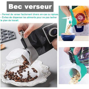 Pince de fermeture pour sachet alimentaire avec bec verseur