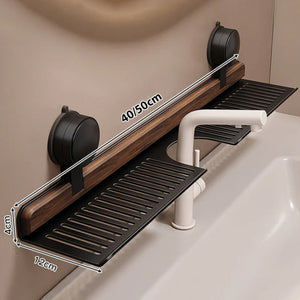 Étagère de salle de bain à ventouse en noyer