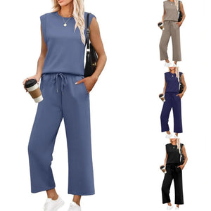 Ensemble haut sans manches et pantalon large pour femme