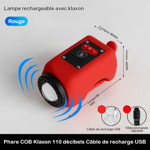 Éclairage et klaxon de vélo 2 en 1