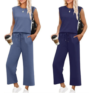 Ensemble haut sans manches et pantalon large pour femme