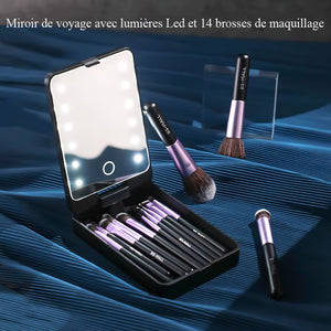 💖Ensemble de pinceaux de maquillage de voyage avec miroir de maquillage LED💖