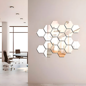 Stickers muraux miroir hexagonaux (lot de 12)