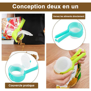 Pince de fermeture pour sachet alimentaire avec bec verseur