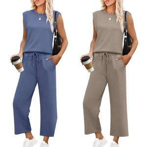 Ensemble haut sans manches et pantalon large pour femme
