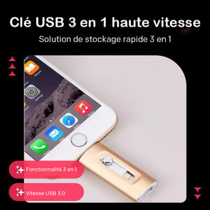 Clé USB 3 en 1 grande capacité pour téléphone portable et ordinateur
