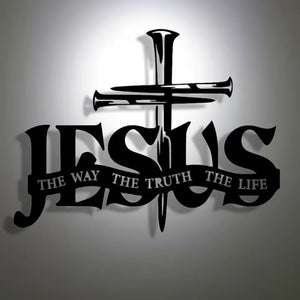 🔥Décoration murale en métal avec silhouette de Jésus et croix