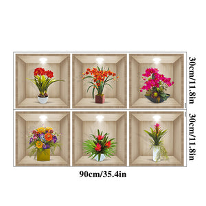 Autocollant mural vase fleurs 3D