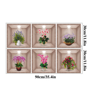 Autocollant mural vase fleurs 3D