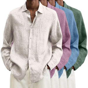 Chemise coupe classique en coton et lin  pour hommes